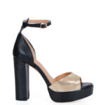 TAMAR - Czarno złote sandałki na wysokim słupku