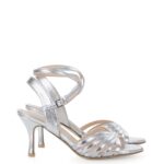 KAYLA - srebrne sandałki do tańca w paseczki