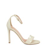 AVA - Sandały na szpilce ecru perła skóra lakierowana