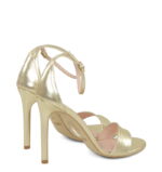 AVA - Sandały na szpilce złote z licowej skóry - obrazek 3