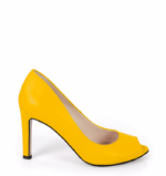 AGATE - Żółte szpilki z odkrytym palcem, czarne wykończenie