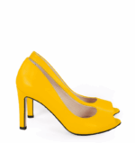AGATE - Żółte szpilki z odkrytym palcem, czarne wykończenie - obrazek 3