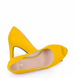 AGATE - Żółte szpilki z odkrytym palcem, czarne wykończenie - obrazek 2