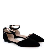 AISHA - Czarne baleriny zamszowe z wycięciami i paskiem nad kostką - obrazek 2