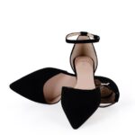 AISHA - Czarne baleriny zamszowe z wycięciami i paskiem nad kostką - obrazek 5