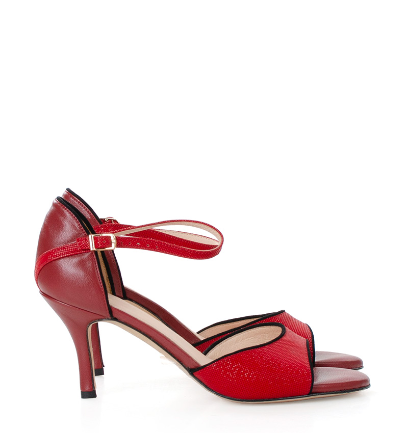 Alejandra-czerwone.jpg ALEJANDRA - Sandałki do tańca czerwone z czarną lamówką - obrazek 1