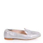 ANITA - srebrne mokasyny licowa skóra