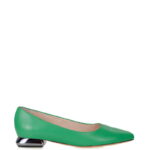 KORA - zielone baleriny licowa skóra na obcasiku