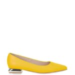 KORA - żółte baleriny licowa skóra na płaskim obcasie