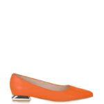 KORA - pomarańczowe baleriny licowa skóra na płaskim obcasie