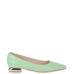 KORA - jasnozielone baleriny licowa skóra na płaskim obcasie