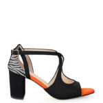 ABRIL - czarne z pomarańczowym akcentem sandałki do tańca na słupku