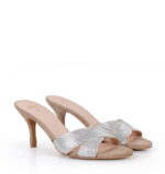 CHRISTINA - klapki beżowo srebrne na szpice - obrazek 3