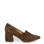 CONSTANCE - Brązowe czółenka grubym na słupku