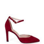 DARLA - Bordowe zamszowe szpilki z paskiem