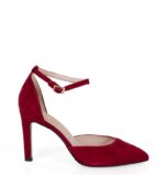 DARLA - Bordowe zamszowe szpilki z paskiem