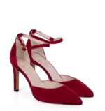 DARLA - Bordowe zamszowe szpilki z paskiem - obrazek 3