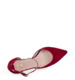 DARLA - Bordowe zamszowe szpilki z paskiem - obrazek 4