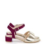 ESTERA - bordowo złote sandałki na niskim obcasie