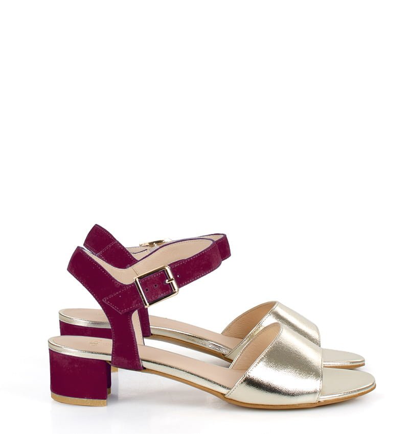 Estera-bordowo-zlote.jpg ESTERA - bordowo złote sandałki na niskim obcasie - obrazek 1