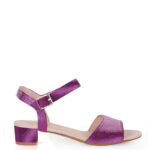 ESTERA - różowe błyszczące sandałki na niskim obcasie