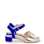ESTERA - złoto niebieskie sandałki na niskim