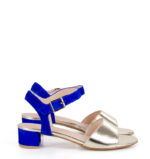ESTERA - złoto niebieskie sandałki na niskim
