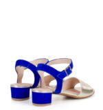 ESTERA - złoto niebieskie sandałki na niskim - obrazek 3