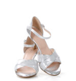 EVA - Srebrne sandałki do tańca na średniej szpilce - obrazek 2