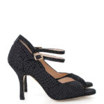 GISELLE - czarne sandałki w białe kropki do tańca