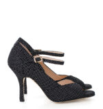 GISELLE - czarne sandałki w białe kropki do tańca