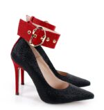 GLORIA - Czarne szpilki z czerwonym paskiem - obrazek 3