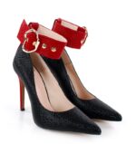 GLORIA - Czarne szpilki z czerwonym paskiem - obrazek 4