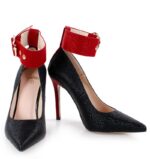 GLORIA - Czarne szpilki z czerwonym paskiem - obrazek 5