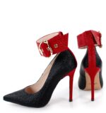 GLORIA - Czarne szpilki z czerwonym paskiem - obrazek 7