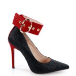 GLORIA - Czarne szpilki z czerwonym paskiem