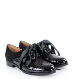 HELLEN - czarne półbuty sznurowane z lakierowanym przodem - obrazek 4