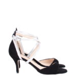 IVONA - Czarne sandały na szpilce ze srebrnymi paskami