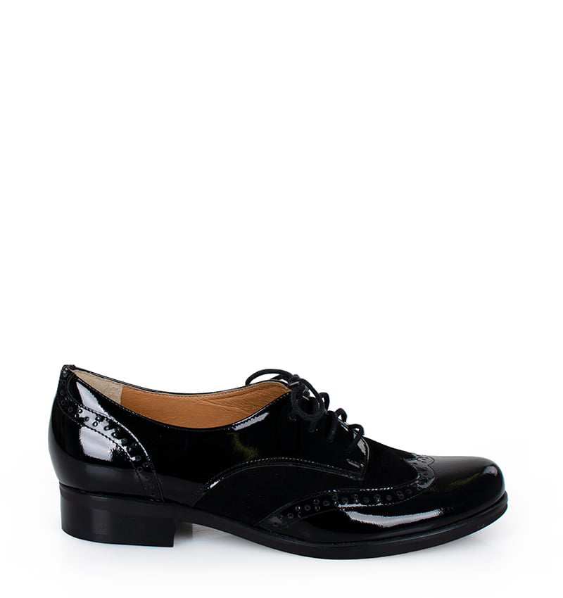 JODIE01.jpg JODIE - Czarne półbuty damskie sznurowane lakierki - obrazek 1