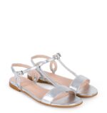 JANET- skórzane srebrne sandały na płaskim obcasie - obrazek 2
