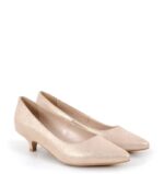 JESSICA - złote rose gold szpilka niskie, struktura satynowa - obrazek 2