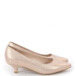 JESSICA - złote rose gold szpilka niskie, struktura satynowa