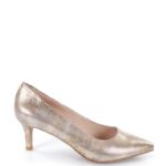 JOAN - Beżowo złote szpilki, skóra jaszczurki