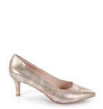 JOAN - Beżowo złote szpilki, skóra jaszczurki