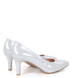 JOAN - Srebrne satynowane szpilki średni obcas - obrazek 5