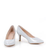 JOAN - Srebrne satynowane szpilki średni obcas - obrazek 6