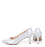 JOAN - Srebrne satynowane szpilki średni obcas - obrazek 7