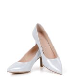 JOAN - Srebrne satynowane szpilki średni obcas - obrazek 4