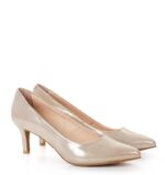 JOAN - Złote szpilki satynowane średni obcas - obrazek 2