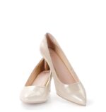 JOAN - Złote szpilki satynowane średni obcas - obrazek 5